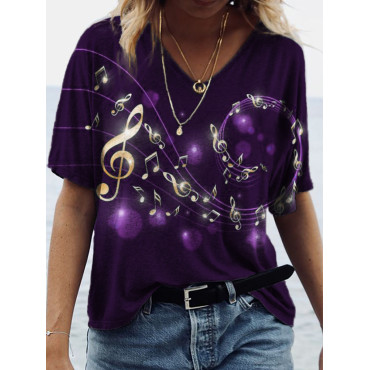 Glowing Gold Music Notes V Neck T Shirt