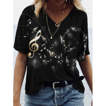 Glowing Gold Music Notes V Neck T Shirt