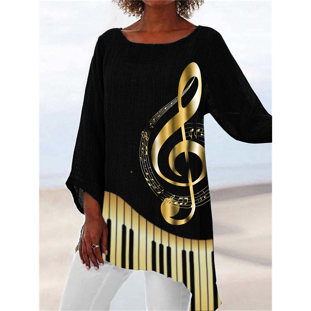Golden Treble Clef Piano Keys Contrast Flowy Tunic