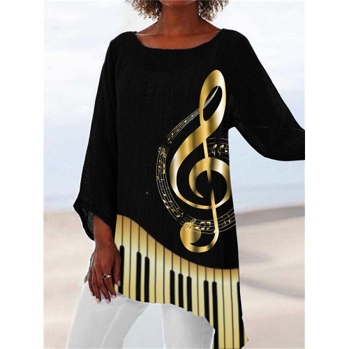 Golden Treble Clef Piano Keys Contrast Flowy Tunic