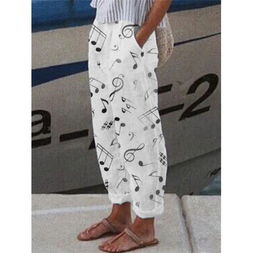 Gradient Music Notes Pattern Casual Pants