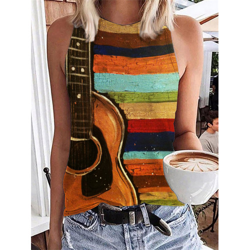 Guitar Colorful Striped Art Tank Top