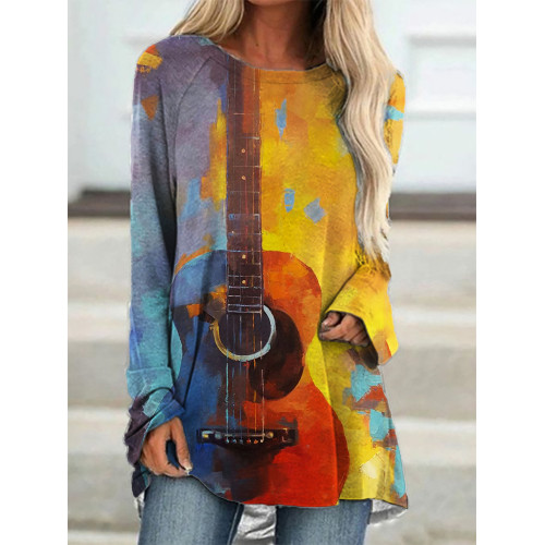 Guitar Contrast Color Art A Line T Shirt