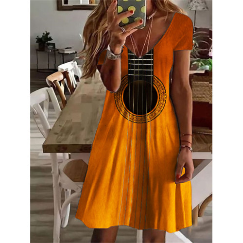 Guitar Inspired Gradient V Neck Midi Dress