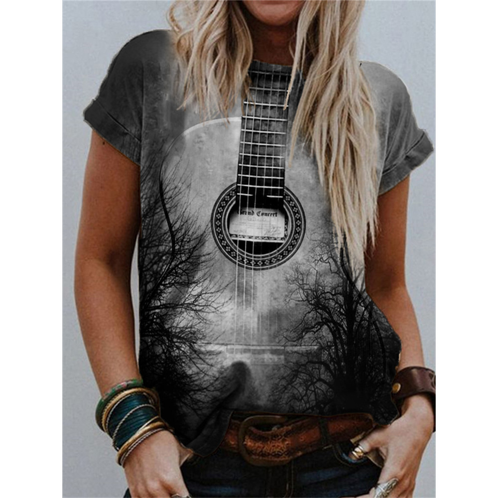 Guitar Inspired Reflection Landscape Crew Neck T Shirt