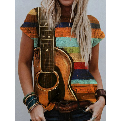 Guitar Lover Colorful Striped Art T Shirt