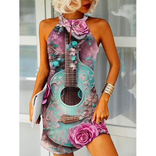 Guitar With Roses Music Lover Slim Fit Mini Dress