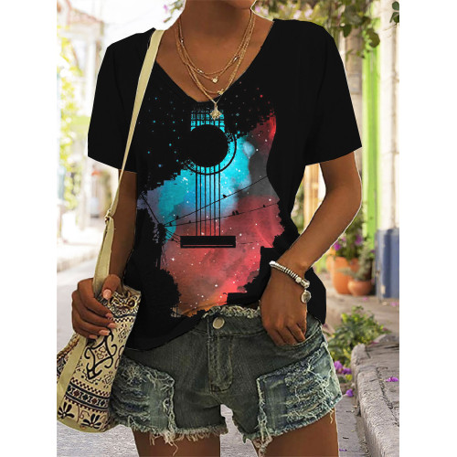 Guitar With Starry Sky Scenery T Shirt