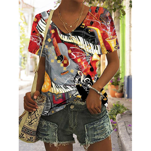 Guitar & Piano Art V Neck Comfy T Shirt