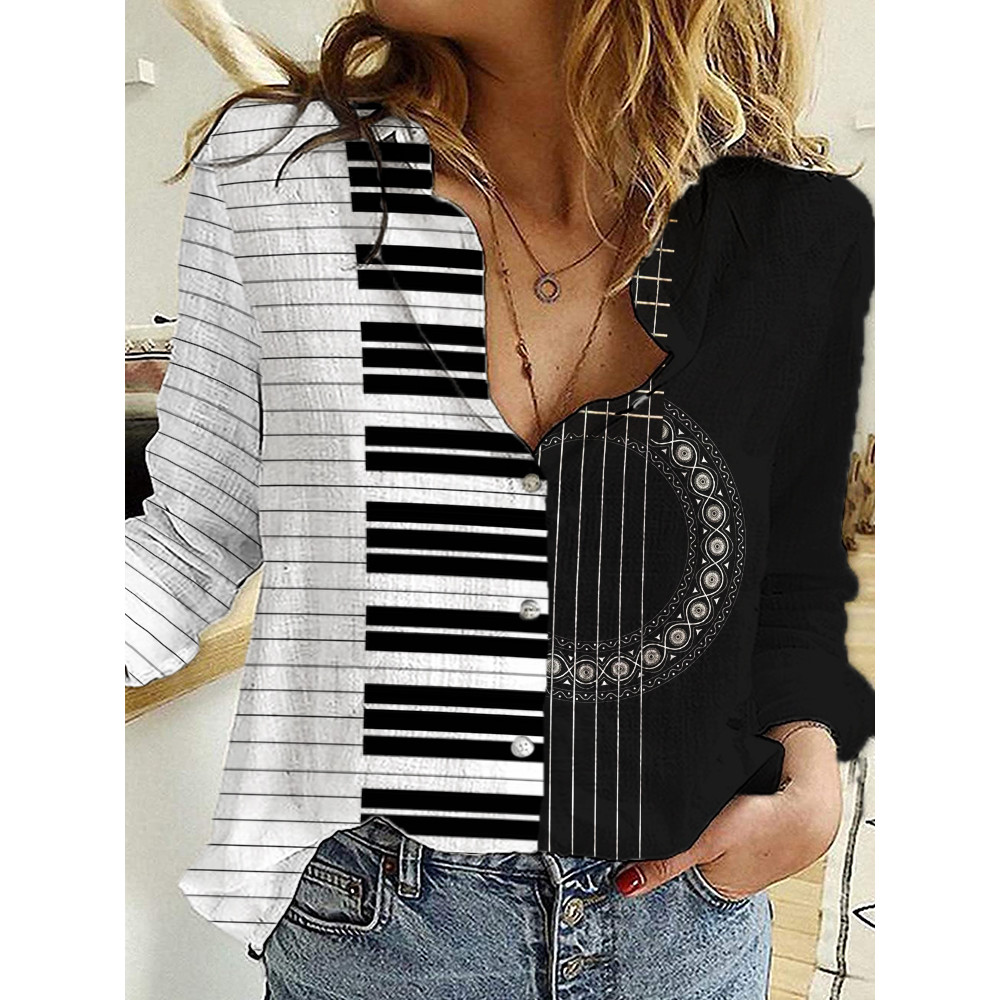 Guitar & Piano Inspired Contrast Art Blouse