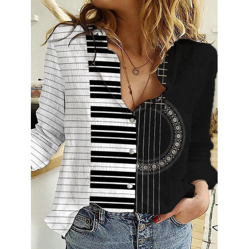 Guitar & Piano Inspired Contrast Art Blouse