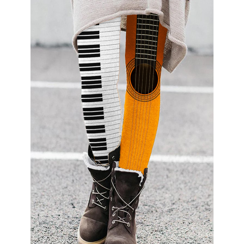 Guitar & Piano Inspired Contrast Graphic Leggings