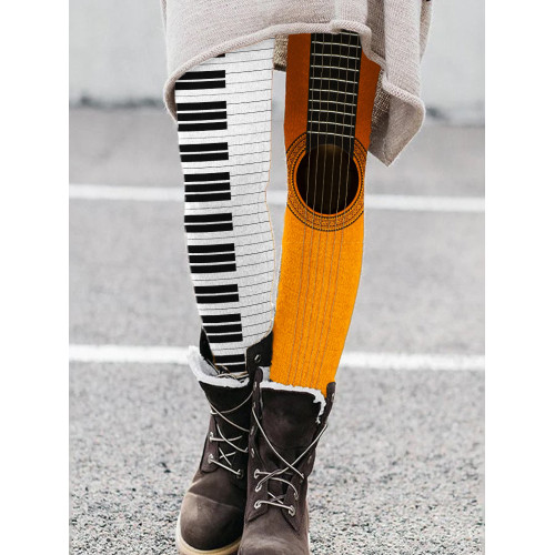 Guitar & Piano Inspired Contrast Graphic Leggings