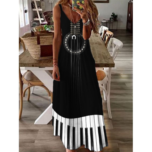 Guitar & Piano Inspired V Neck Cami Maxi Dress