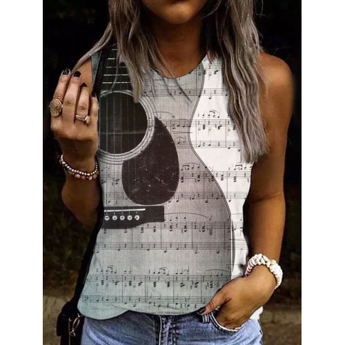 Guitar & Sheet Music Round Neck Tank Top