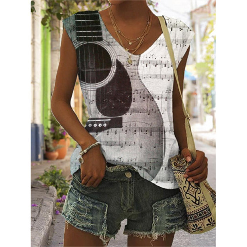 Guitar & Sheet Music V Neck Tank Top