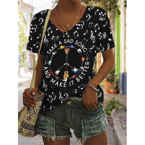 Guitars Peace Sign Classic Song Music Notes T Shirt