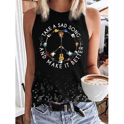 Guitars Peace Sign Classic Song Music Notes Tank Top