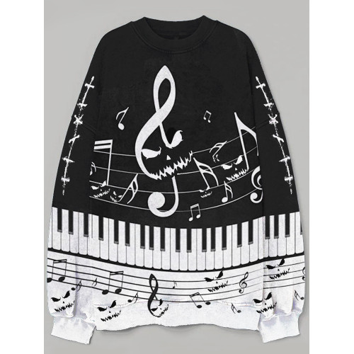 Halloween Skull Face Music Piano Key Art Print Sweatshirt