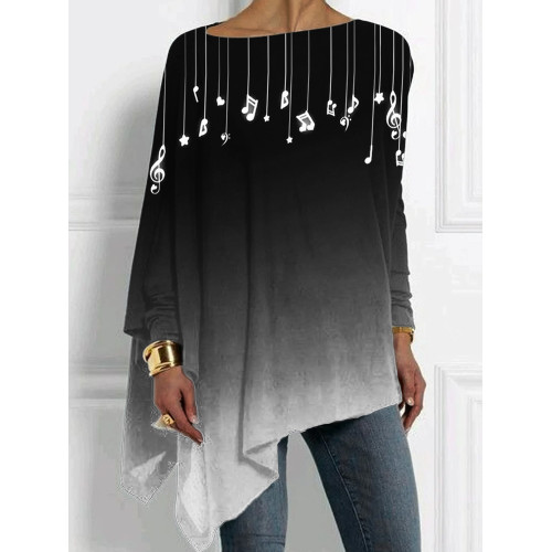 Hanging Music Notes Gradient Bat Sleeve T Shirt