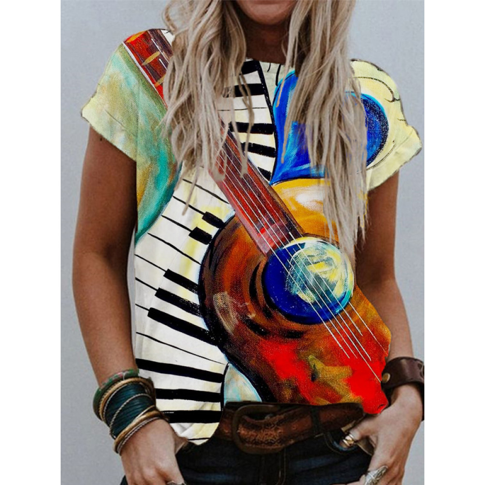 Heart Guitar And Piano Painting Short Sleeve T Shirt