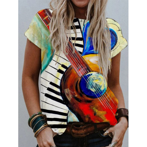 Heart Guitar And Piano Painting Short Sleeve T Shirt