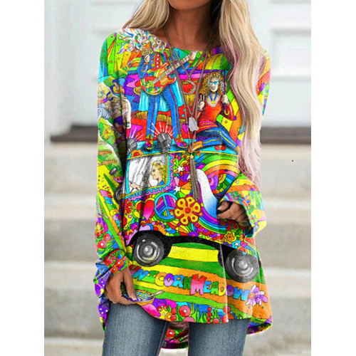 Hippie Music Print Casual Tunic