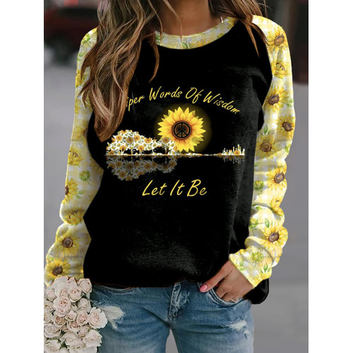 Hippie Sunflower Guitar Lake Whisper Words Of Wisdom Let It Be Crew Neck Sweatshirt
