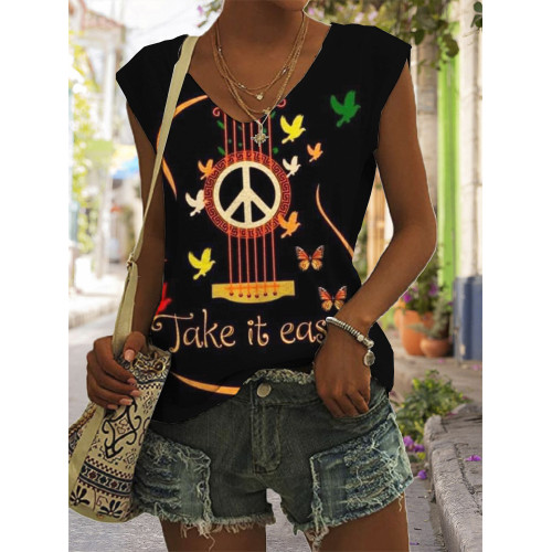 Hippie Take It Easy Guitar Inspired V Neck Tank Top