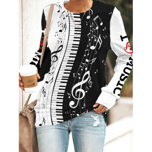 I Love Music Piano Keys Comfy Round Neck Sweatshirt