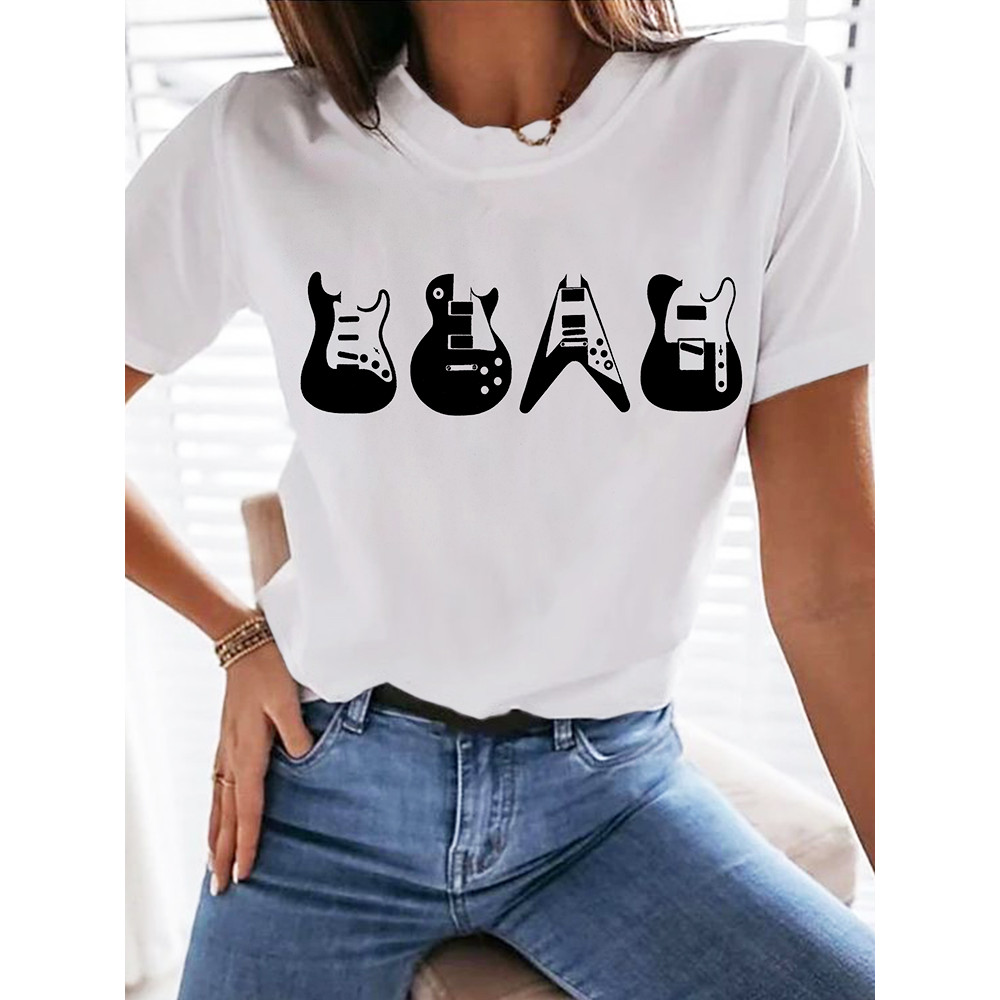 Iconic Guitars Graphic Round Neck T Shirt