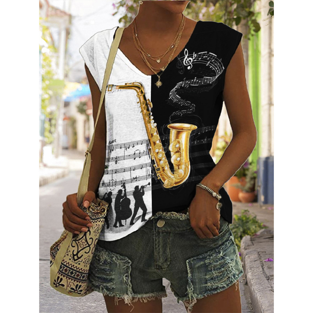 Jazz Band Saxophone Music Notes Contrast Tank Top