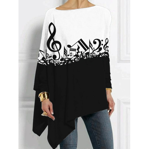 Jumbled Music Notes Contrast Bat Sleeve T Shirt