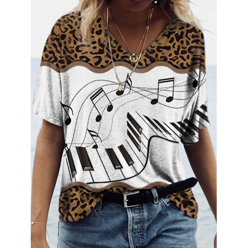 Leopard music art print pattern  V Neck T Shirt