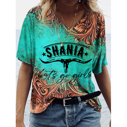 Let's Go Girl Leather Turquoise Glitter Graphic T Shirt