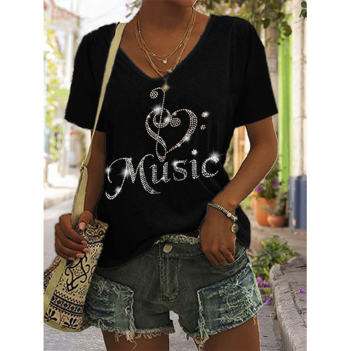 Love Music Glitter Treble Bass Clef Heart T Shirt