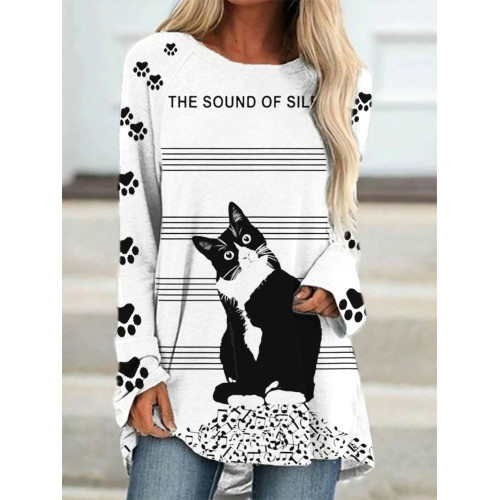 Lovely Cat And Music Notes A Line T Shirt