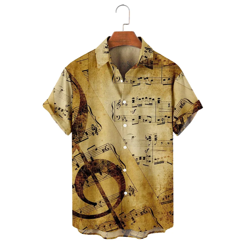 Men'S Simple Retro Sheet Music Violin Print Casual Shirt