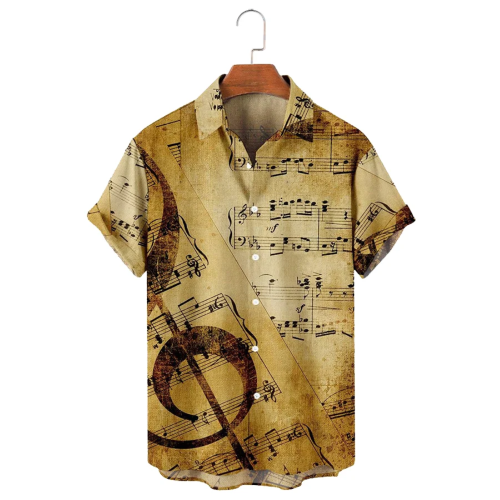 Men'S Simple Retro Sheet Music Violin Print Casual Shirt