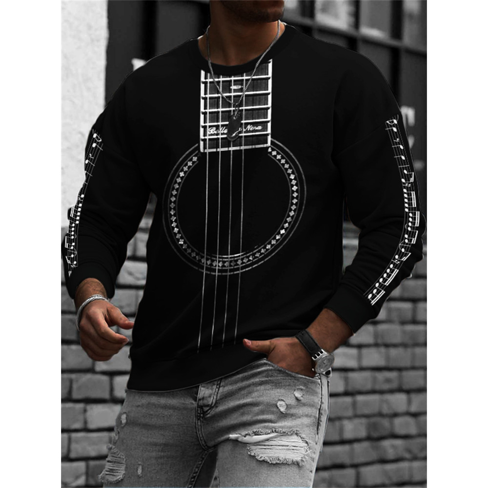 Men's Guitar Inspired Music Notes Sleeve Sweatshirt