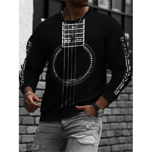 Men's Guitar Inspired Music Notes Sleeve Sweatshirt
