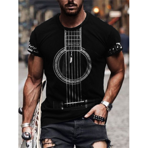 Men's Guitar Inspired Music Notes Sleeve T Shirt