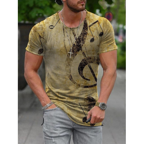 Men's Musical Notes Print Short Sleeve T Shirt