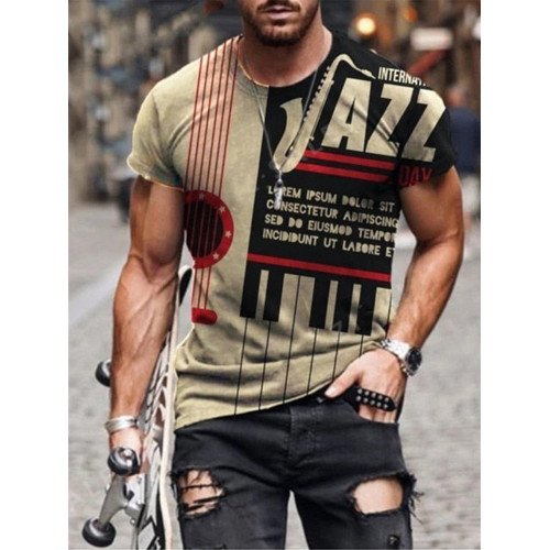 Men's Piano And Jazz Print Short Sleeve T Shirt