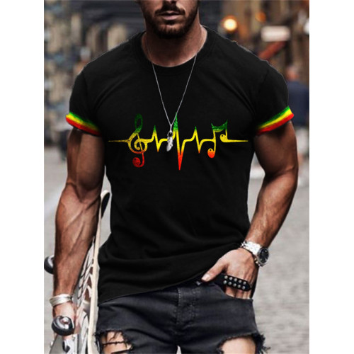 Men's Rasta Music Notes ECG Graphic T Shirt