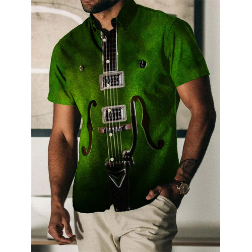 Men's Vintage Glitter Guitar Inspired Short Sleeve Shirt