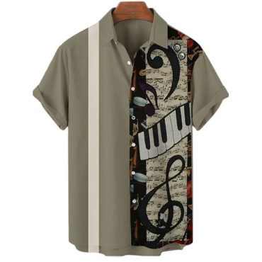 Men's Woven Printed Cardigan Casual Lapel Short-sleeved Shirt