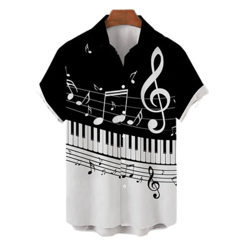 Men's Woven Printed Cardigan Casual Lapel Short-sleeved Shirt