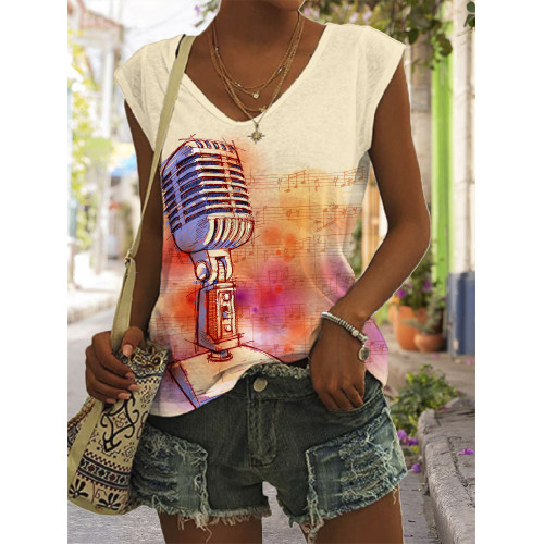Microphone And Music Notes Art Tank Top