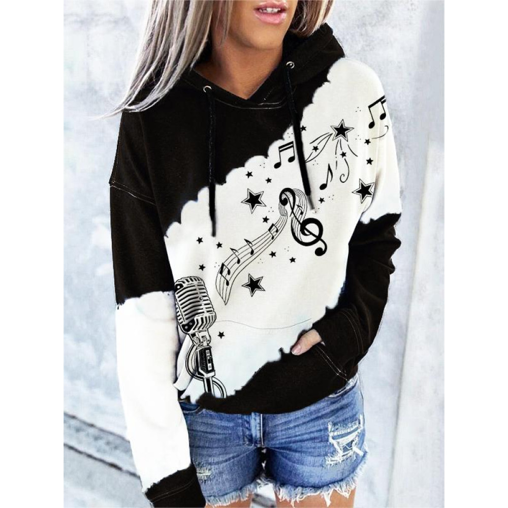Microphone And Music Notes Long Sleeve Hoodie